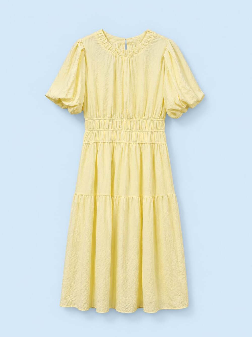THML Women's Yellow Puff Sleeve Tiered Midi Dress Size M - Picture 2 of 4